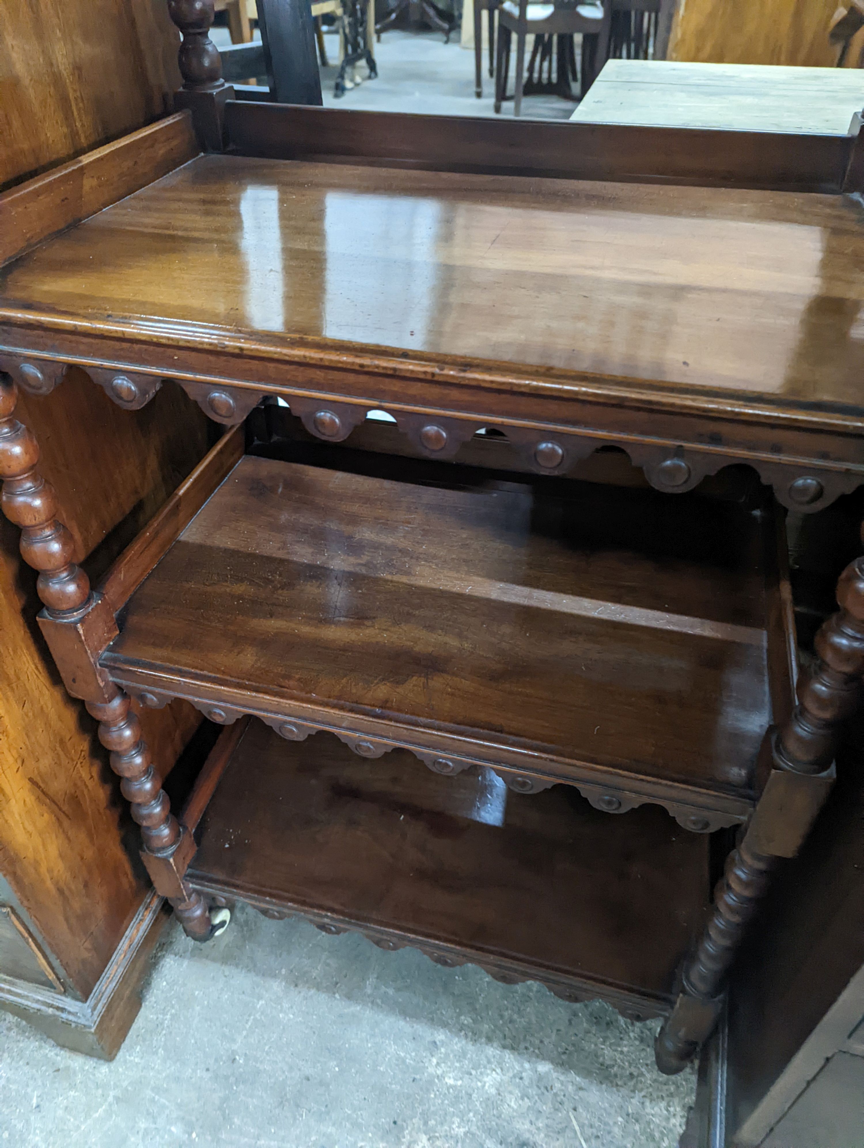 A Victorian mahogany four tier whatnot, width 59cm, depth 39cm, height 122cm